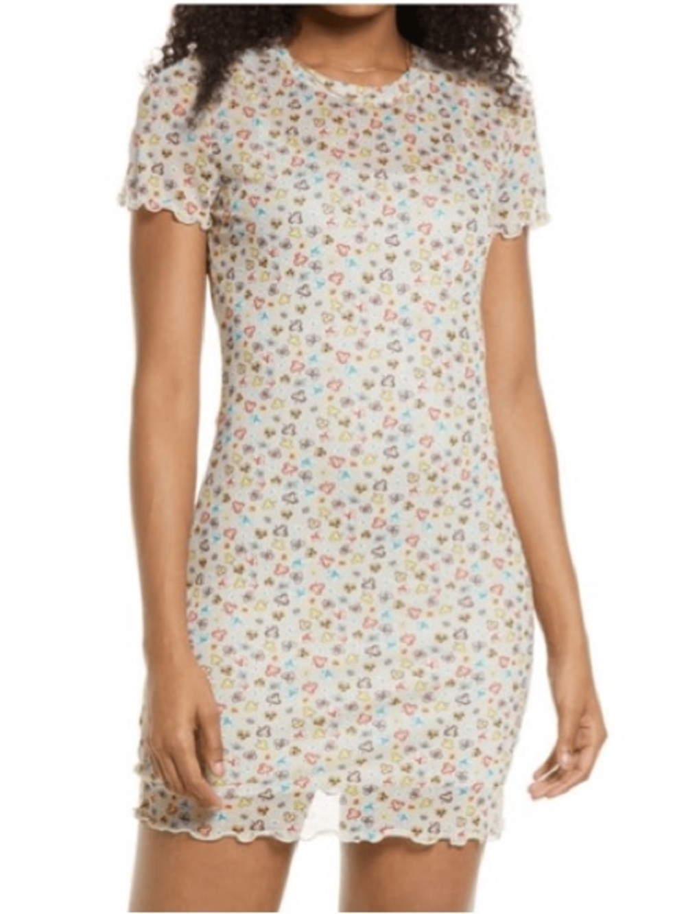 bp Abstract Print Ribbed Knit Mini Dress with Lettuce Hem